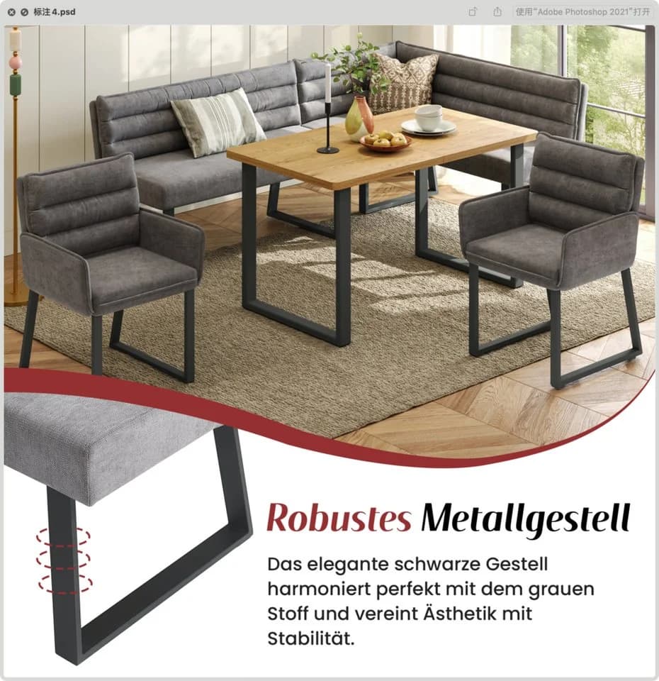 REDOM Eckbankgruppe mit Esstisch Grau Chenille - Bild 5