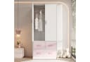 REDOM Kleiderschrank Weiß & Rosa mit Kleiderstange & 3 Schubladen Bild 1