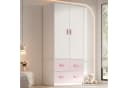 REDOM Kleiderschrank Weiß & Rosa mit Kleiderstange & 3 Schubladen Bild 2