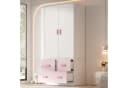 REDOM Kleiderschrank Weiß & Rosa mit Kleiderstange & 3 Schubladen Bild 3