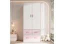 REDOM Kleiderschrank Weiß & Rosa mit Kleiderstange & 3 Schubladen Bild 4