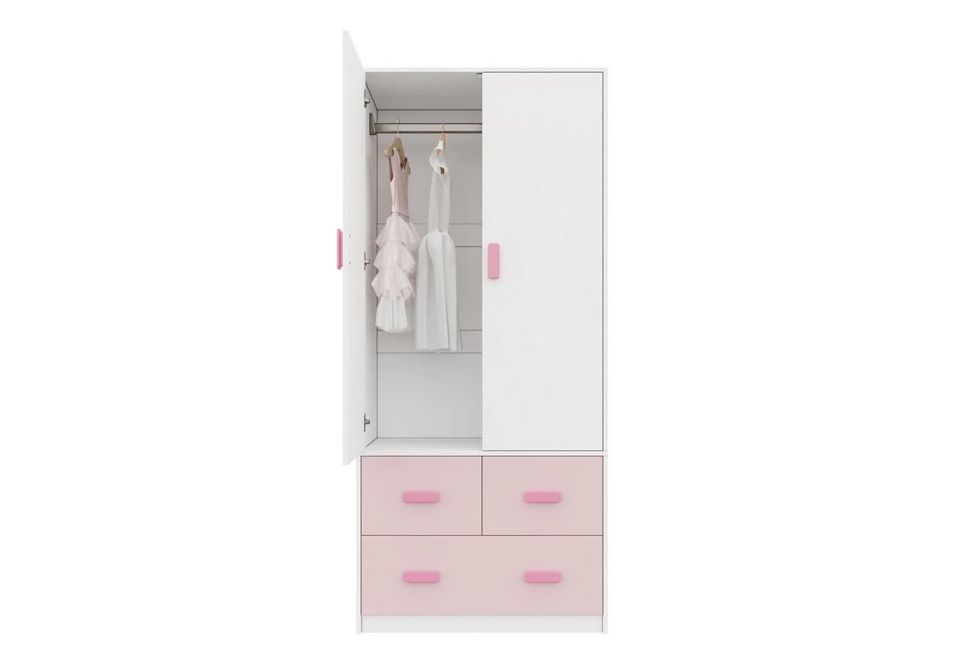 REDOM Kleiderschrank Weiß & Rosa mit Kleiderstange & 3 Schubladen - Bild 5