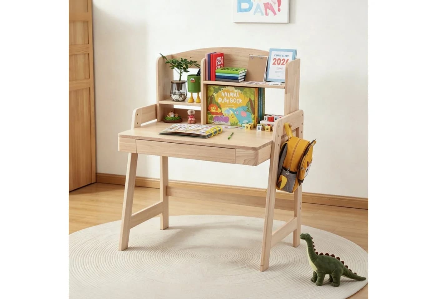 REDOM Höhenverstellbarer Kinderschreibtisch Massivholz mit Schublade
