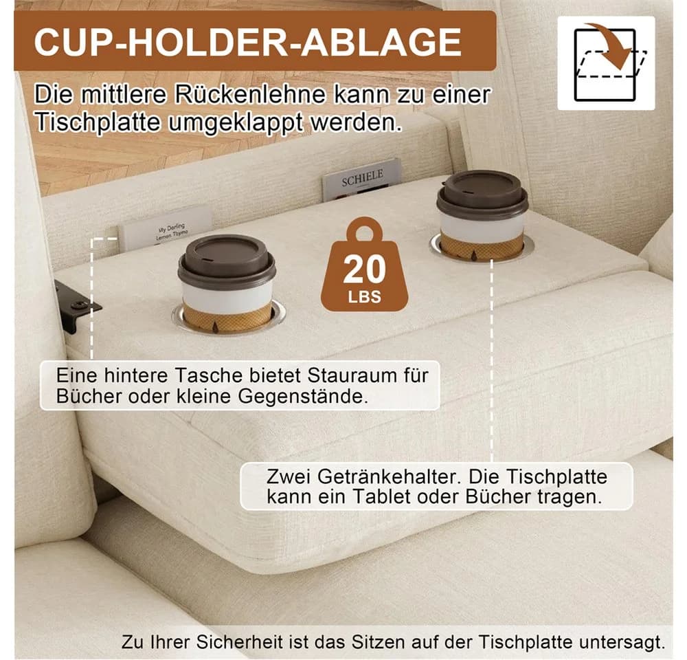 REDOM L-förmiges Chenille Sofa Beige mit Stauraum und Getränkehalter - Bild 5