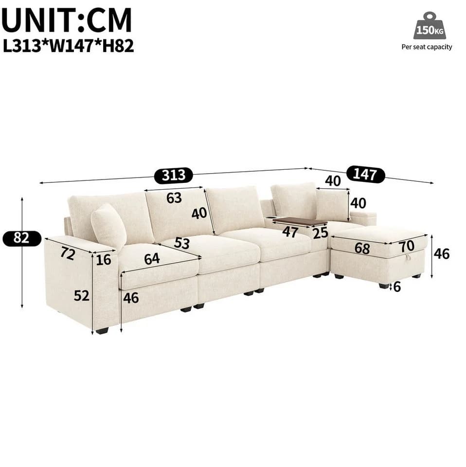 REDOM Ecksofa Modulares Sofa mit Stauraum und USB/Type-C Chenille Beige