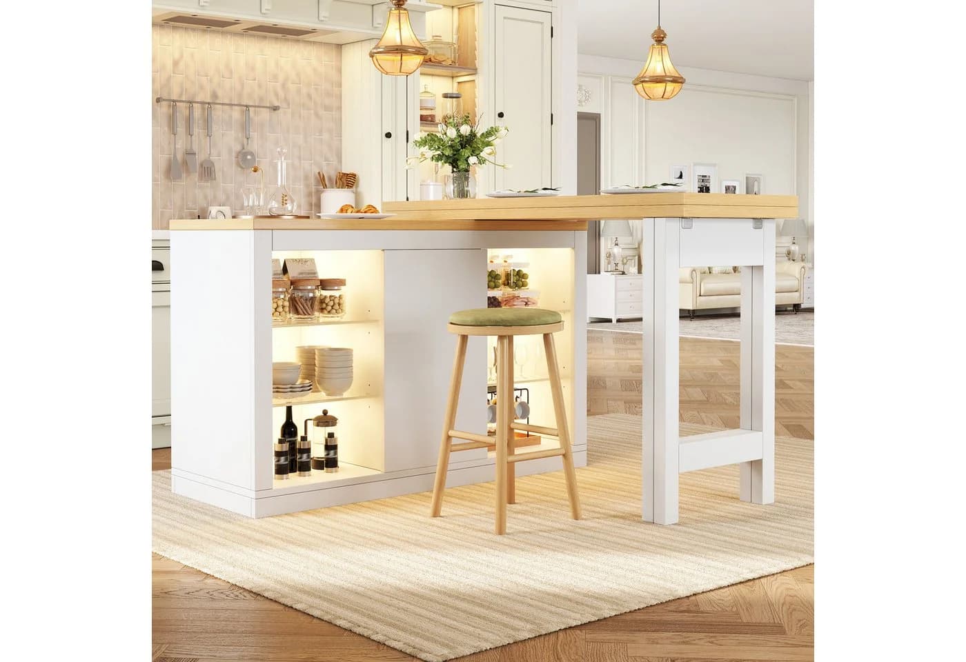 REDOM Kücheninsel mit LED, drehbar & ausziehbar, weiß - Bild 2
