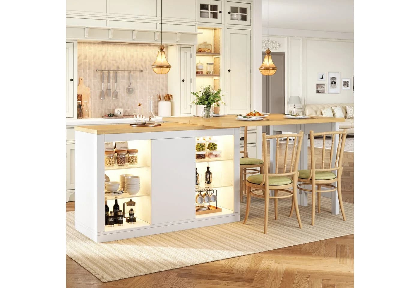 REDOM Kücheninsel mit LED, drehbar & ausziehbar, weiß - Bild 3
