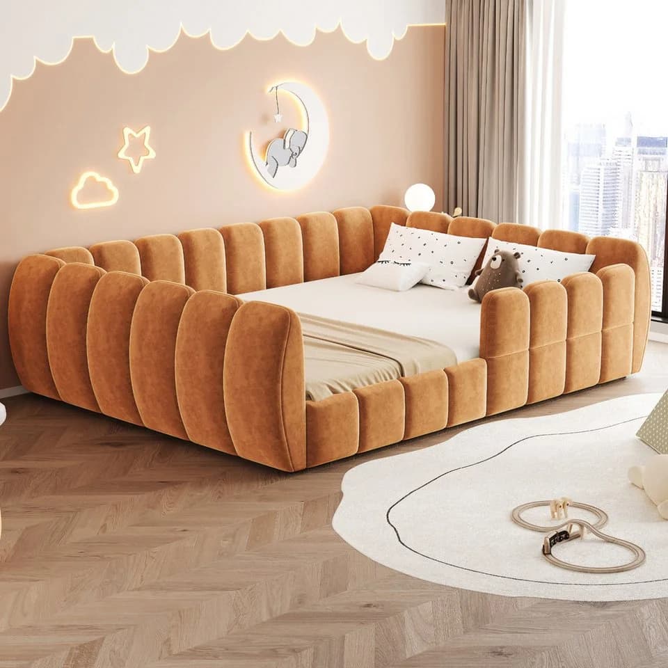 REDOM Polsterbett Kinder-Bodenbett Samtbezug Orange