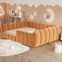 REDOM Polsterbett Kinder-Bodenbett Samtbezug Orange Bild 2