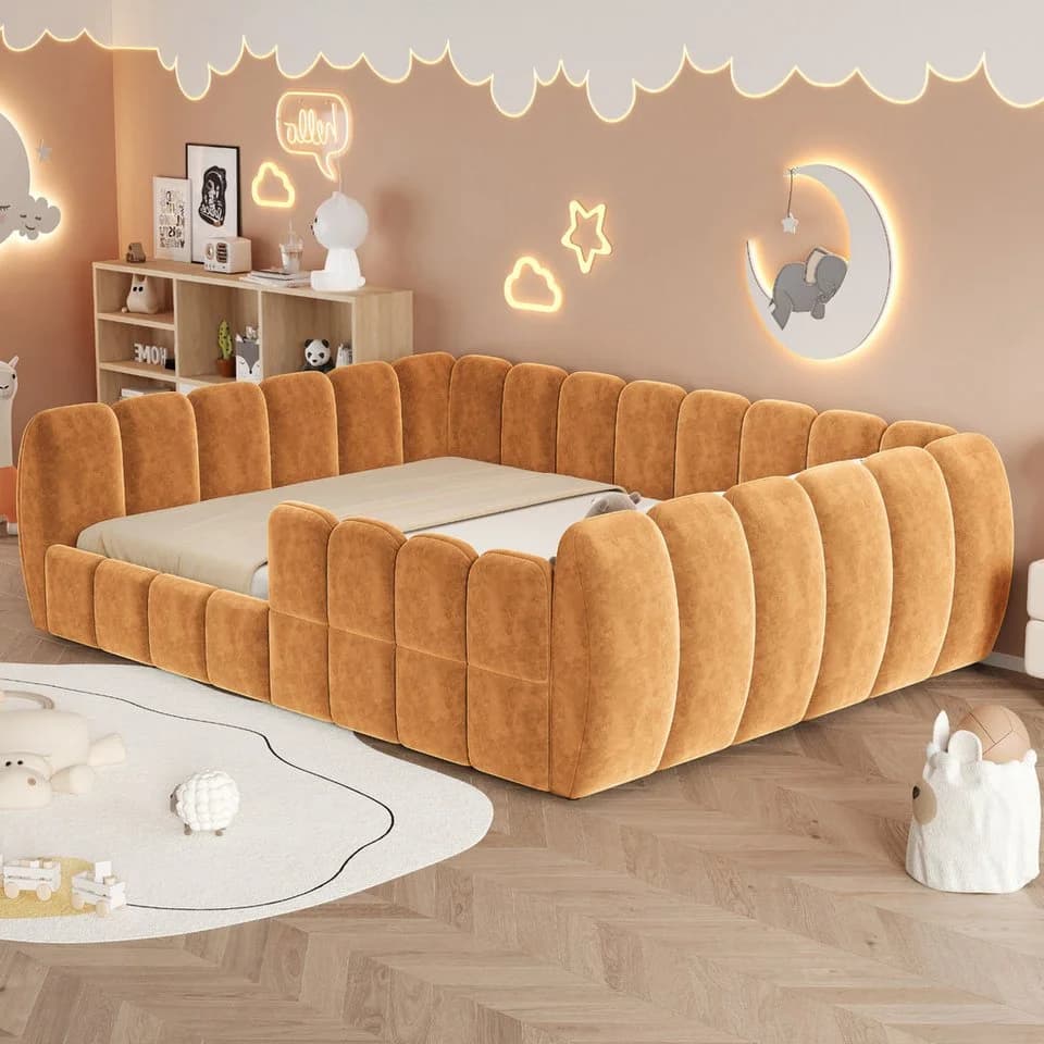 REDOM Polsterbett Kinder-Bodenbett Samtbezug Orange - Bild 2