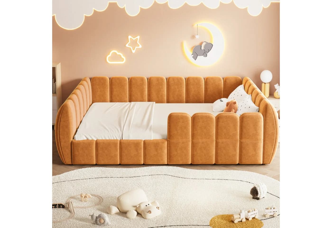 REDOM Polsterbett Kinder-Bodenbett Samtbezug Orange - Bild 3