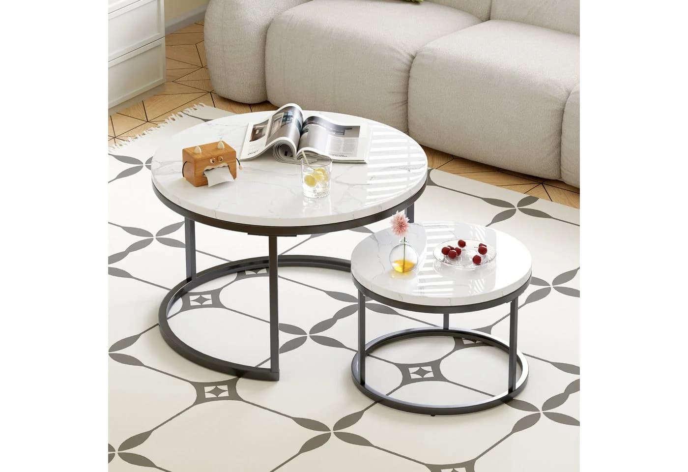 REDOM Nesting Couchtisch 2-tlg. Marmoroptik Schwarz Stahl - Bild 2