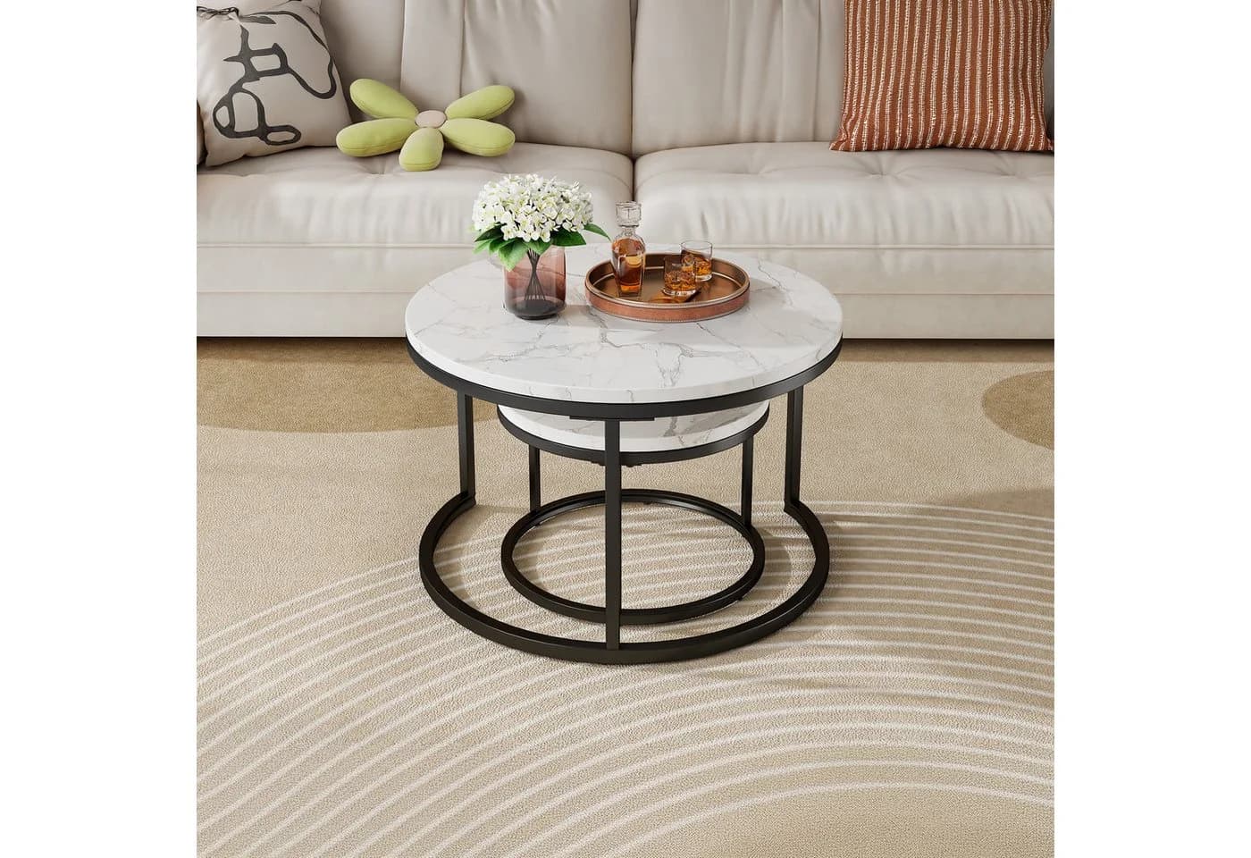 REDOM Nesting Couchtisch 2-tlg. Marmoroptik Schwarz Stahl - Bild 3