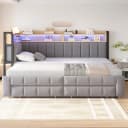 REDOM Schlafsofa Beige Samt mit LED, USB & Stauraum Bild 3