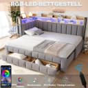 REDOM Schlafsofa Beige Samt mit LED, USB & Stauraum Bild 5
