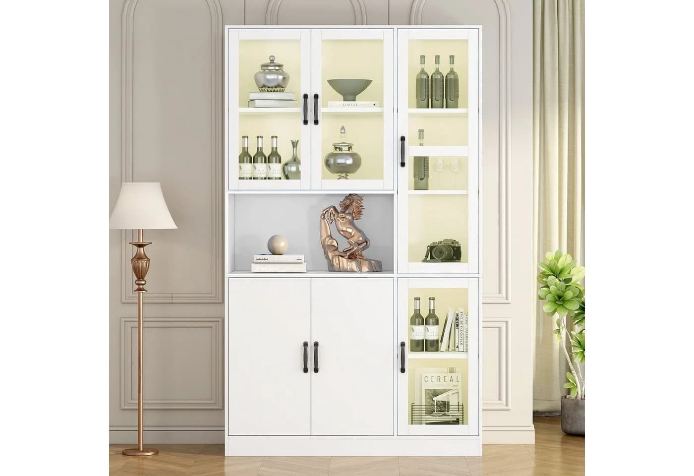 HAUSS SPOLE Vitrine 120 x 40 x 200cm mit LED-Licht und Türen für Wohnzimmer Weiß - Bild 2