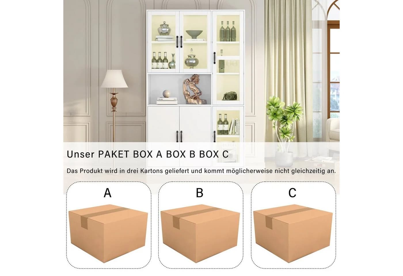 HAUSS SPOLE Vitrine 120 x 40 x 200cm mit LED-Licht und Türen für Wohnzimmer Weiß - Bild 3