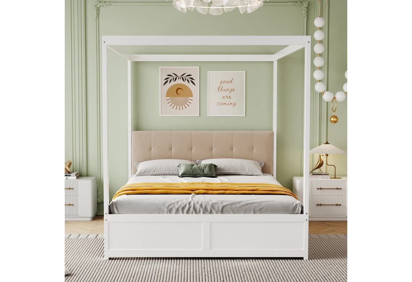 HAUSS SPOLE Himmelbett 140x200cm mit Schubladen und Rückenlehne Weiß
