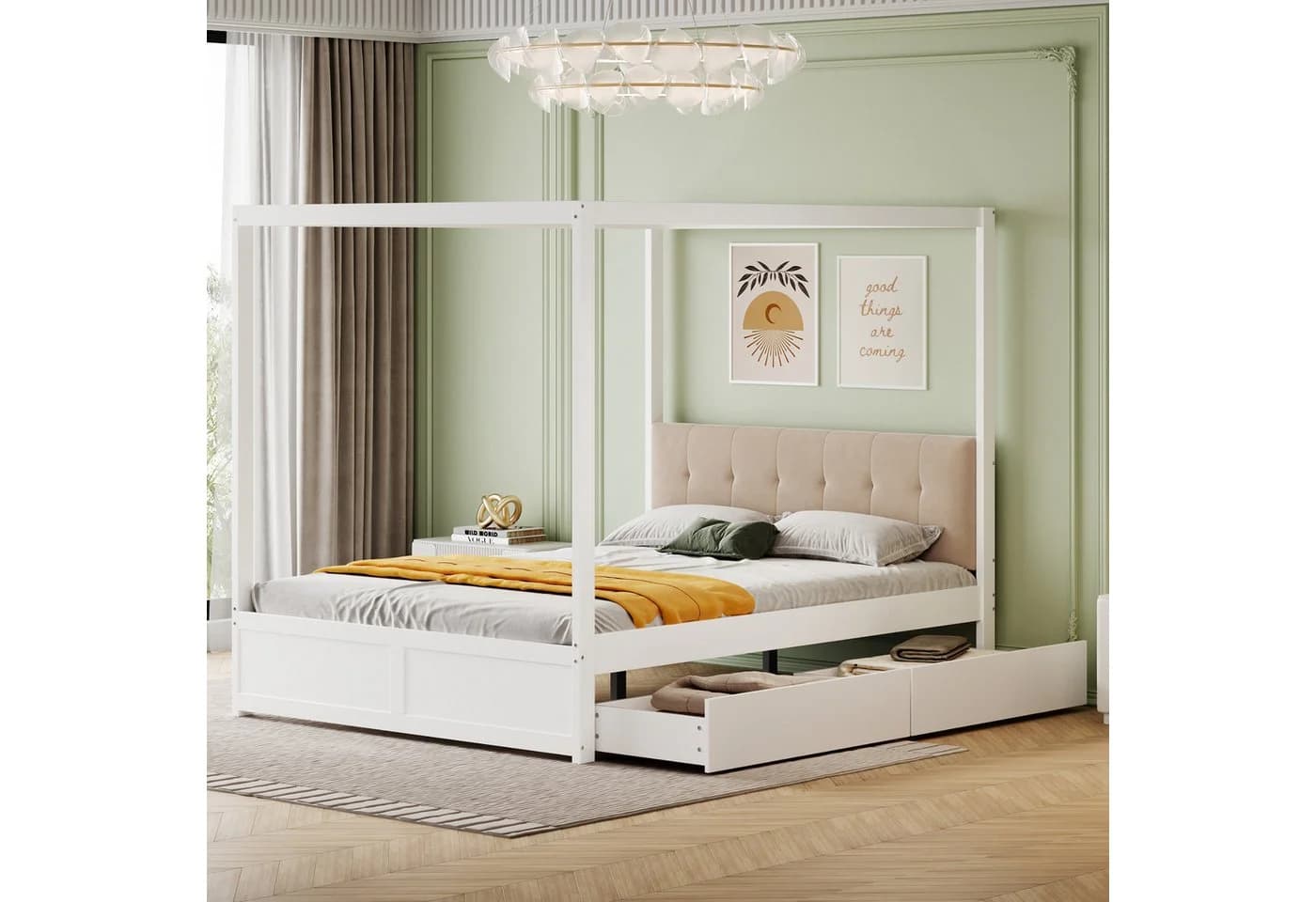 HAUSS SPOLE Himmelbett 140x200cm mit Schubladen und Rückenlehne Weiß - Bild 2