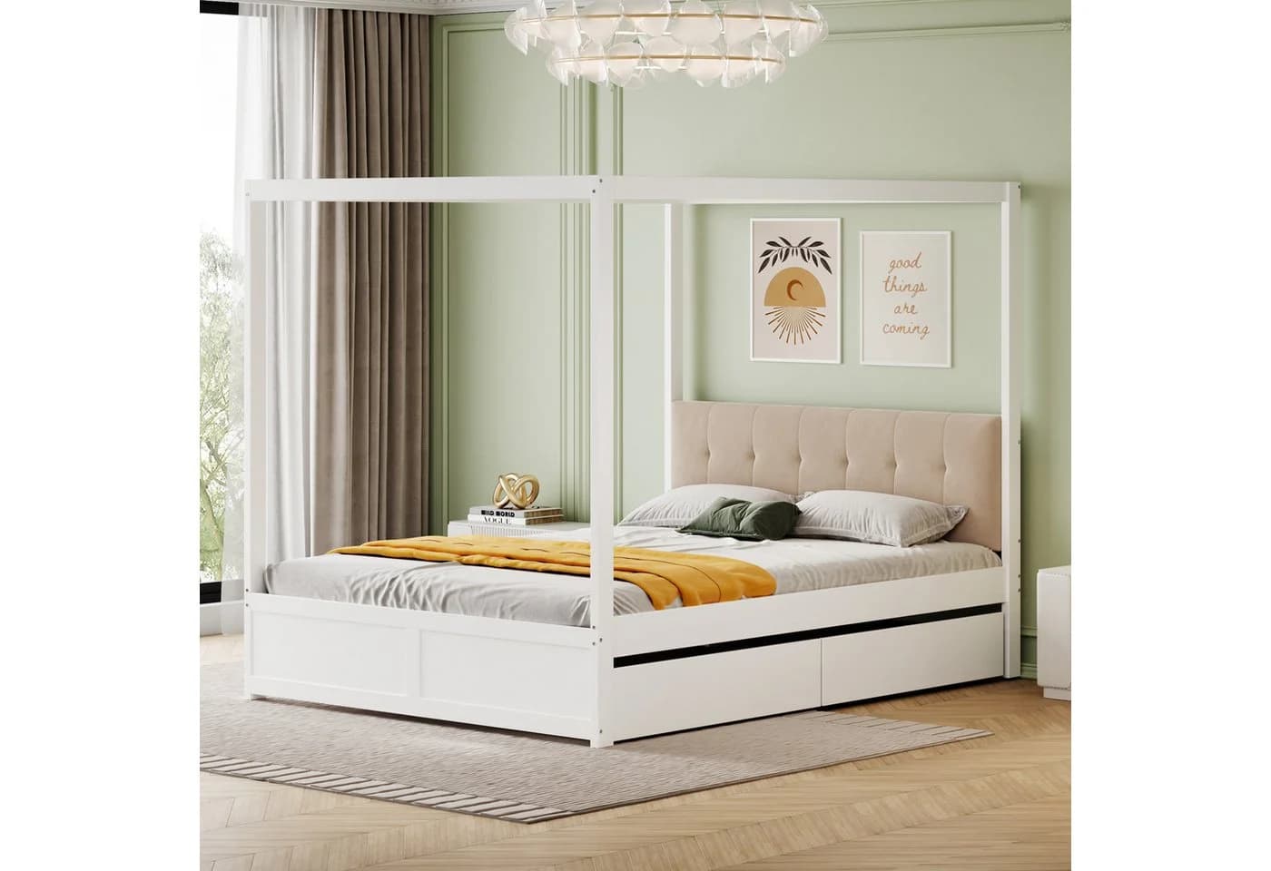 HAUSS SPOLE Himmelbett 140x200cm mit Schubladen und Rückenlehne Weiß - Bild 3