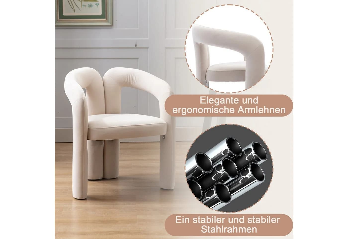 HAUSS SPOLE Polsterstuhl Beige Samt Massivholz - Bild 4