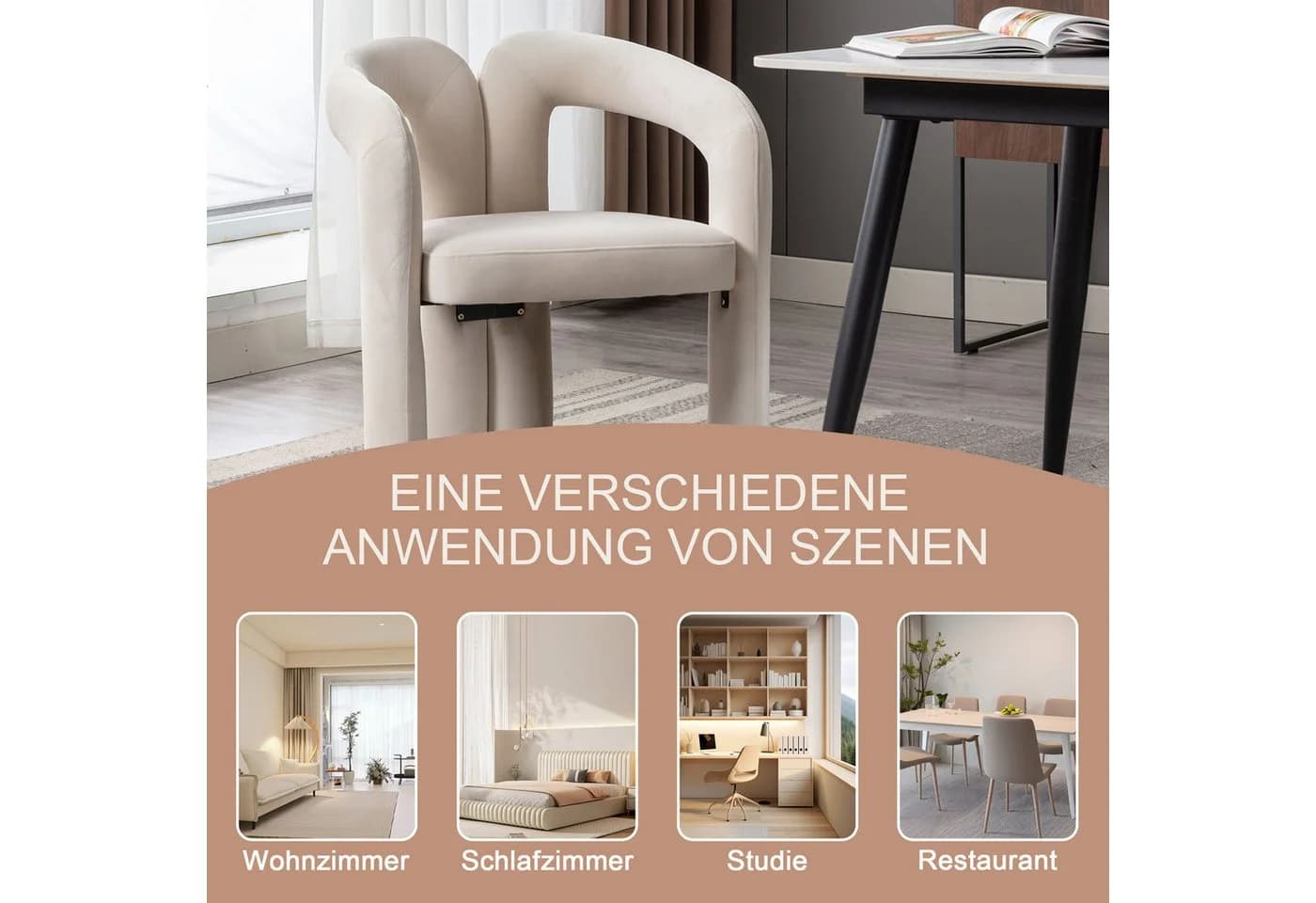 HAUSS SPOLE Polsterstuhl Beige Samt Massivholz - Bild 5