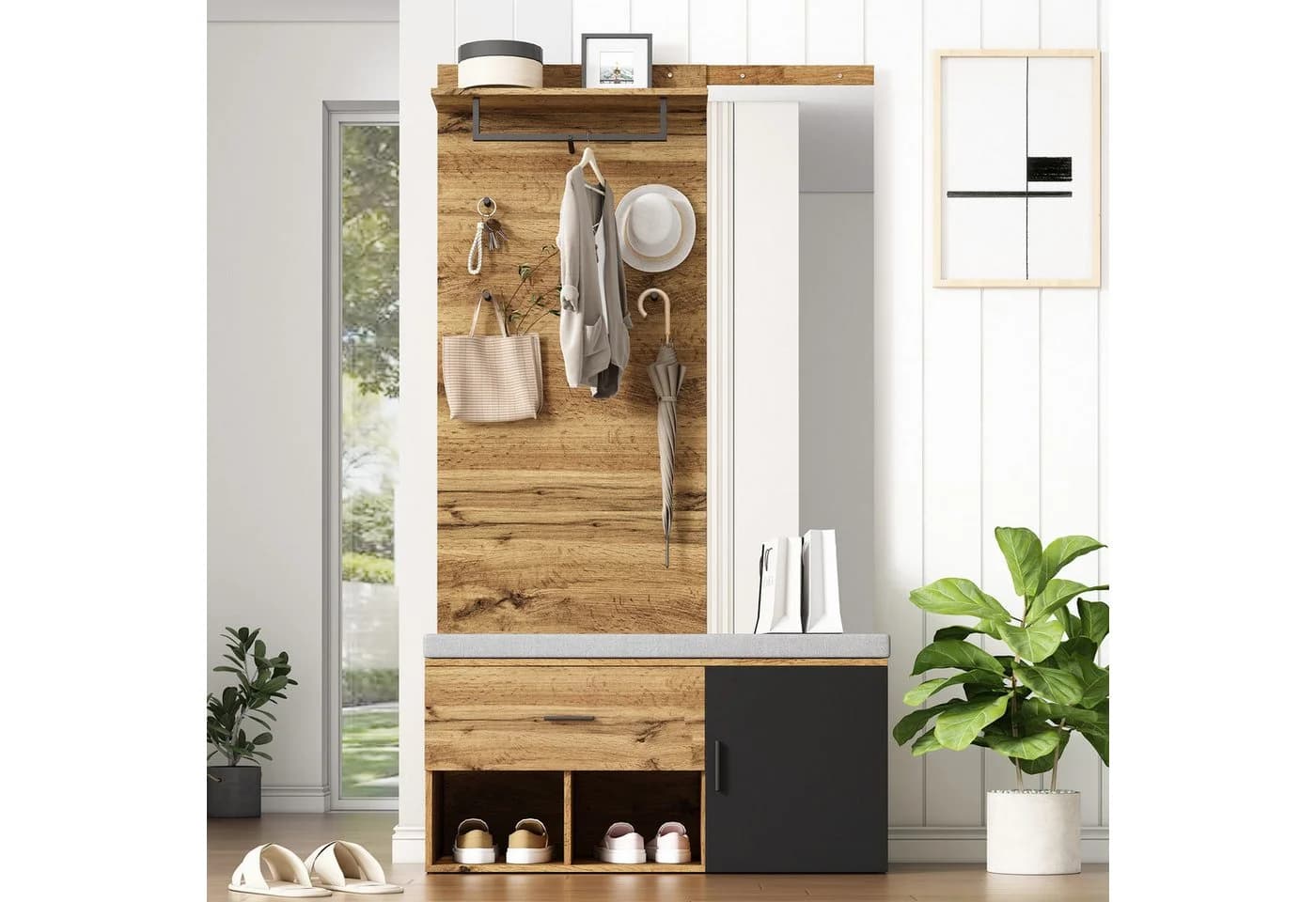 HAUSS SPOLE Garderoben-Set mit Spiegel, Schuhbank mit Polster, Schuhschrank, Regal, Kleiderhaken - Bild 4