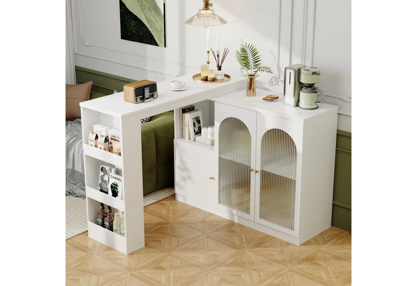 HAUSS SPOLE Bartisch 360° drehbarer Bartisch mit Changhong-Glastür für Küche weiß - Bild 3