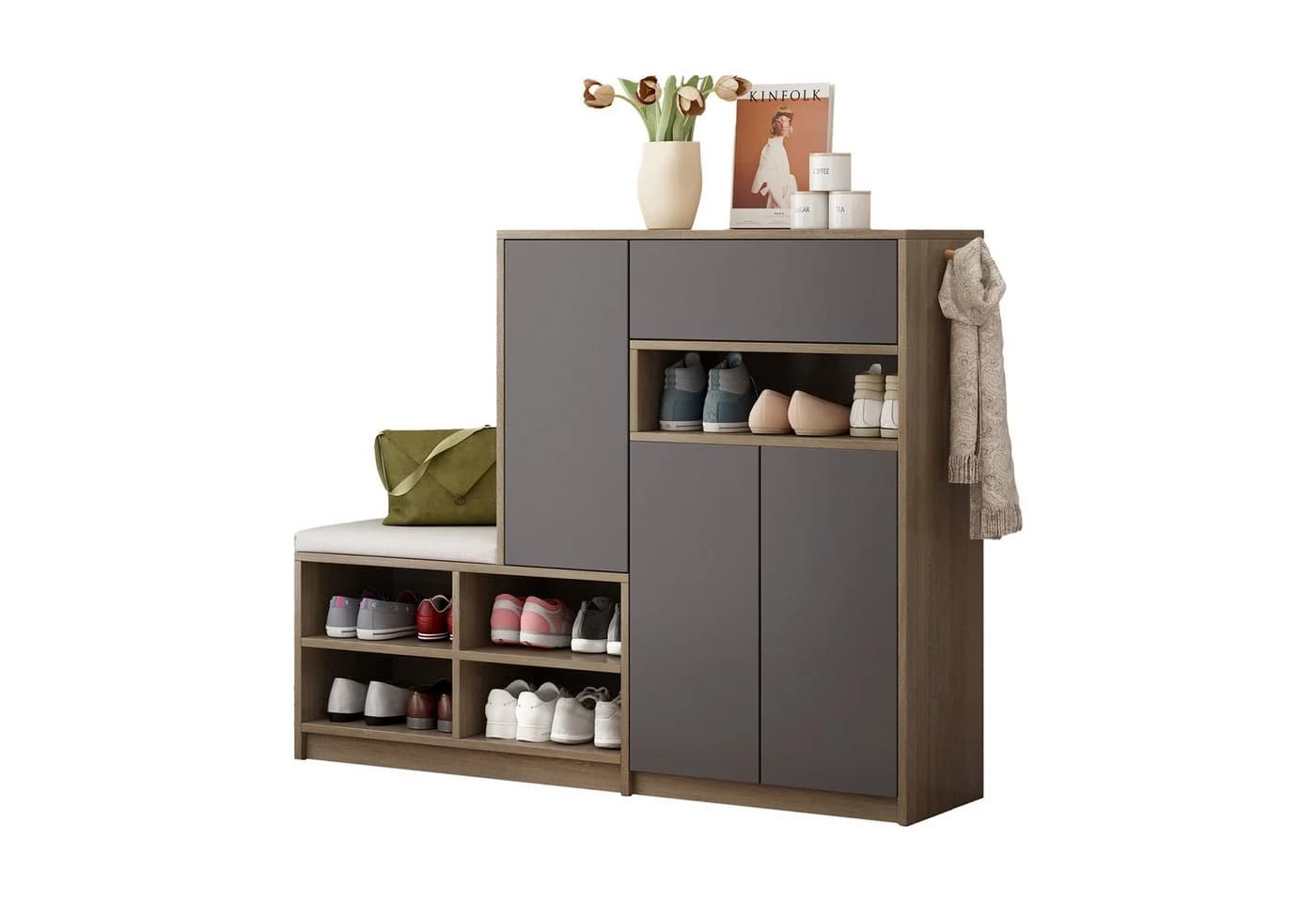 HAUSS SPOLE Schuhschrank Grau mit gepolstertem Sitz und verstellbaren Regalen - Bild 2