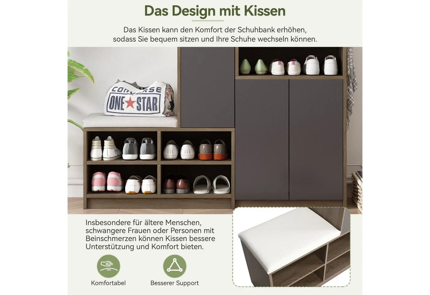 HAUSS SPOLE Schuhschrank Grau mit gepolstertem Sitz und verstellbaren Regalen - Bild 5