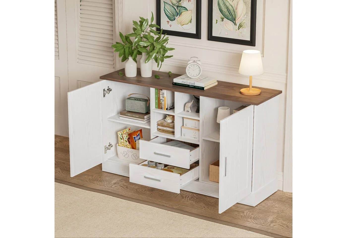 HAUSS SPOLE Sideboard 140 cm Weiß/Braun mit Soft-Close - Bild 4