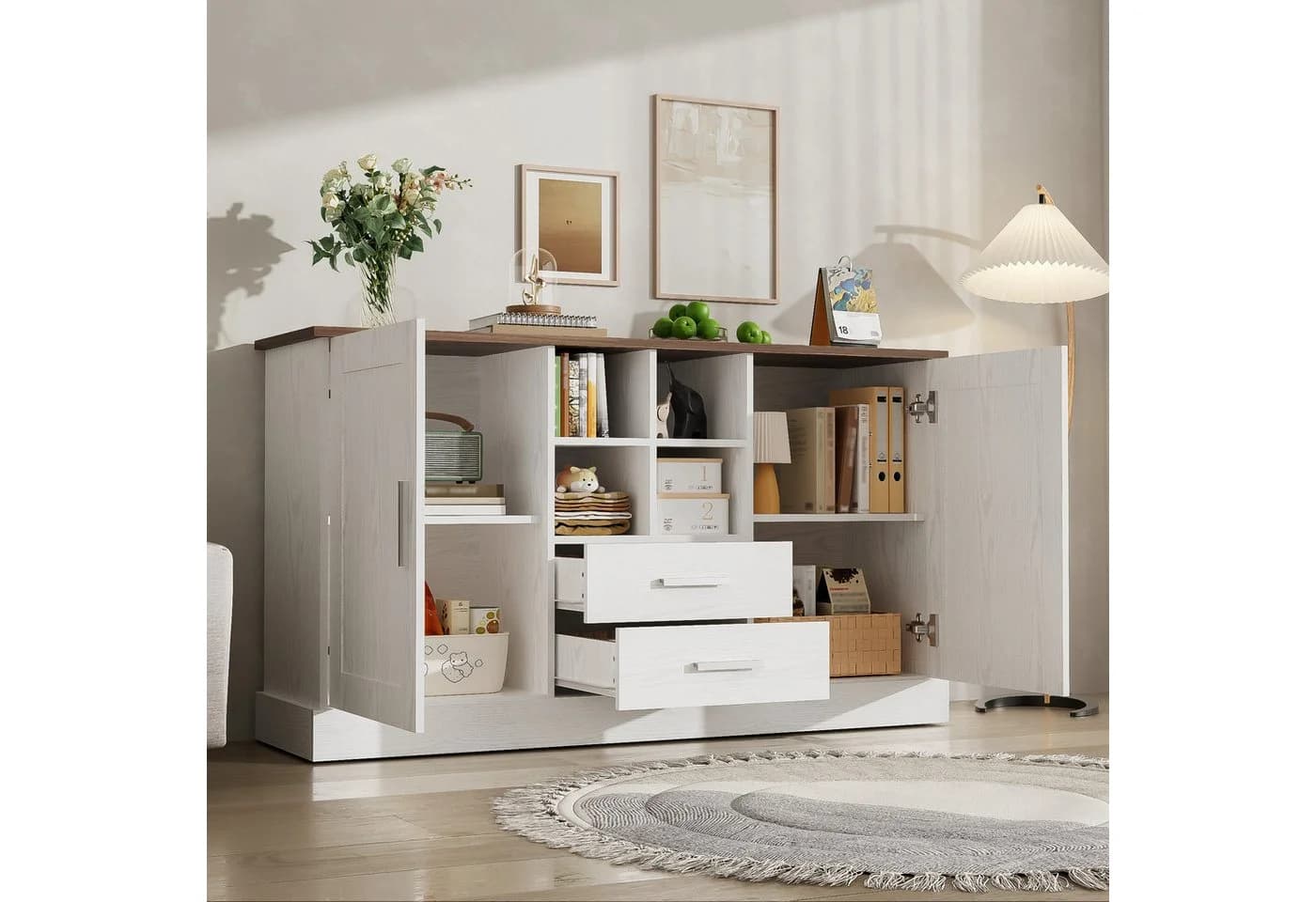 HAUSS SPOLE Sideboard 140 cm Weiß/Braun mit Soft-Close - Bild 5