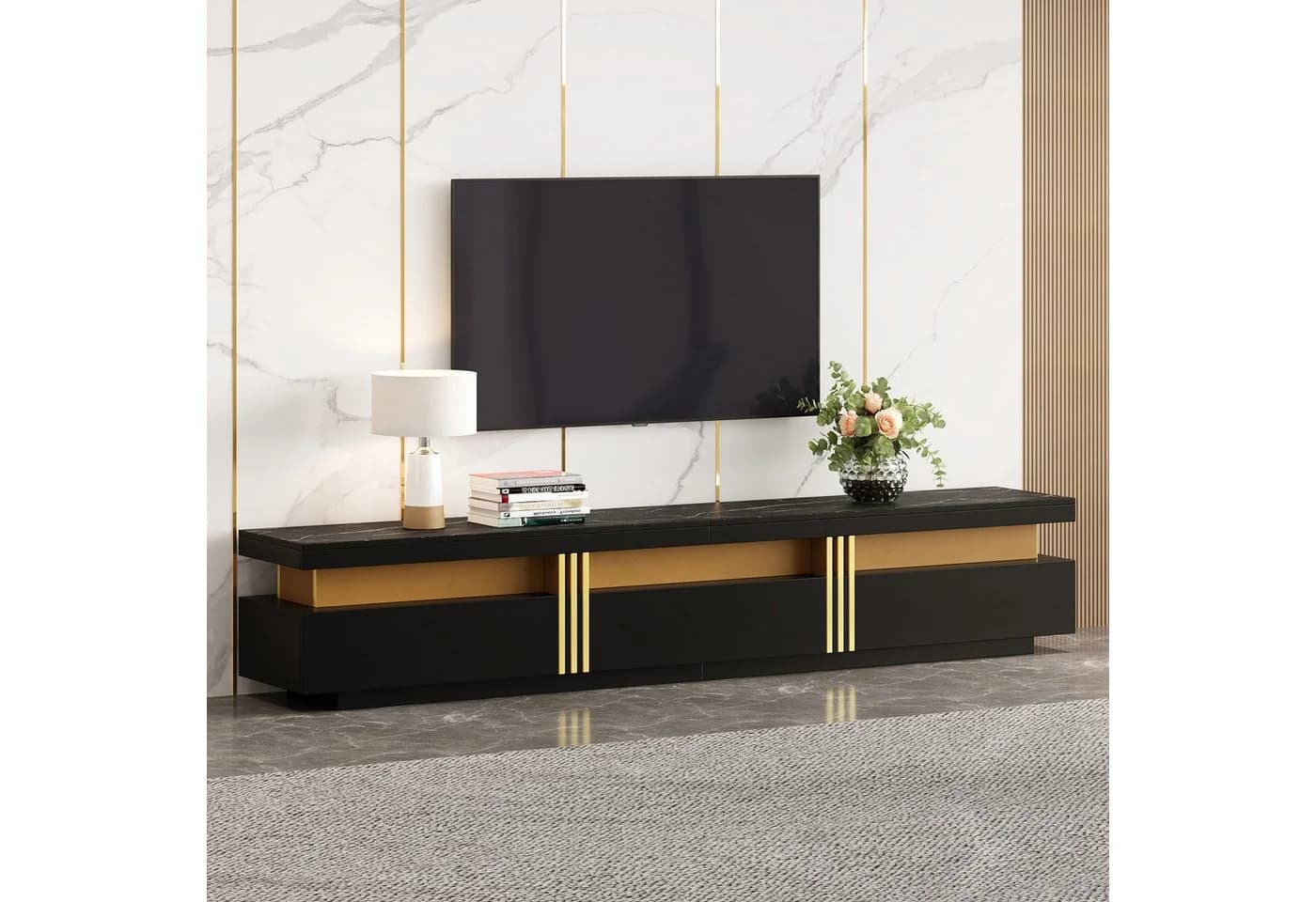 HAUSS SPOLE Lowboard Schwarz 3 Schubladen TV-Board 200 cm - Bild 1