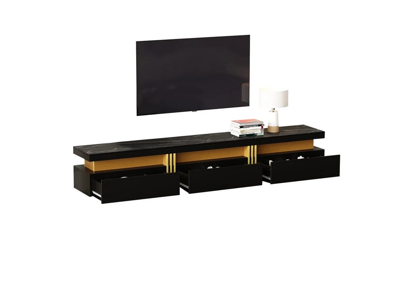 HAUSS SPOLE Lowboard Schwarz 3 Schubladen TV-Board 200 cm - Bild 2