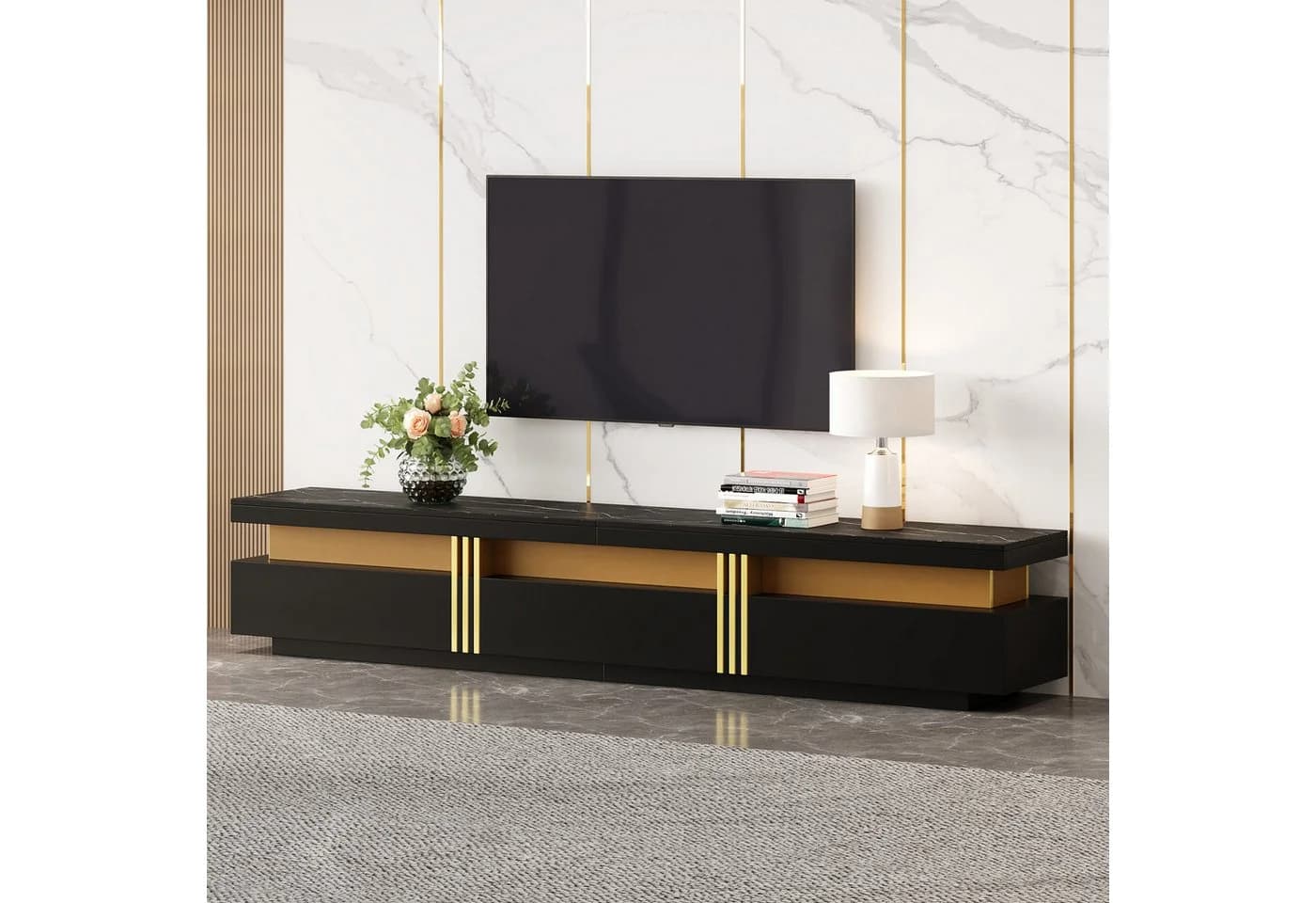 HAUSS SPOLE Lowboard Schwarz 3 Schubladen TV-Board 200 cm - Bild 3