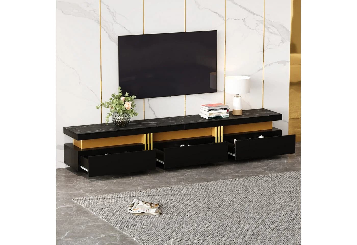 HAUSS SPOLE Lowboard Schwarz 3 Schubladen TV-Board 200 cm - Bild 4