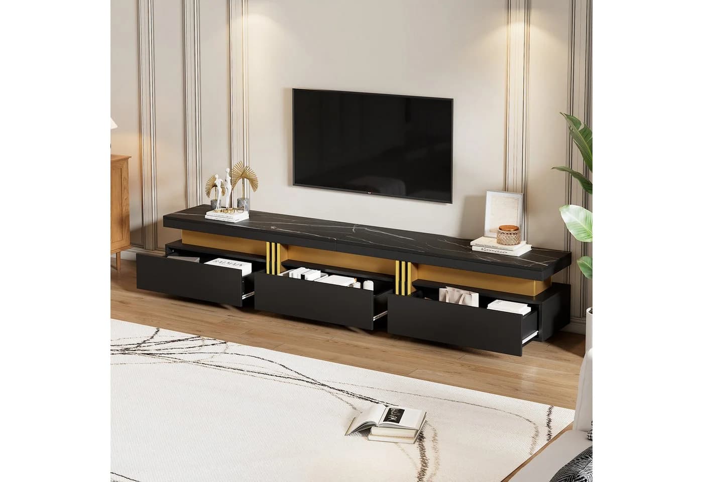 HAUSS SPOLE Lowboard Schwarz 3 Schubladen TV-Board 200 cm - Bild 5