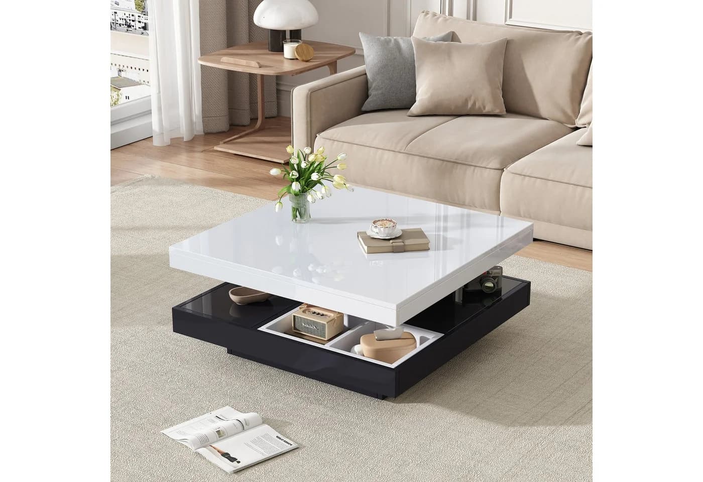 HAUSS SPOLE Couchtisch 360° drehbar Schwarz/Weiß Hochglanz