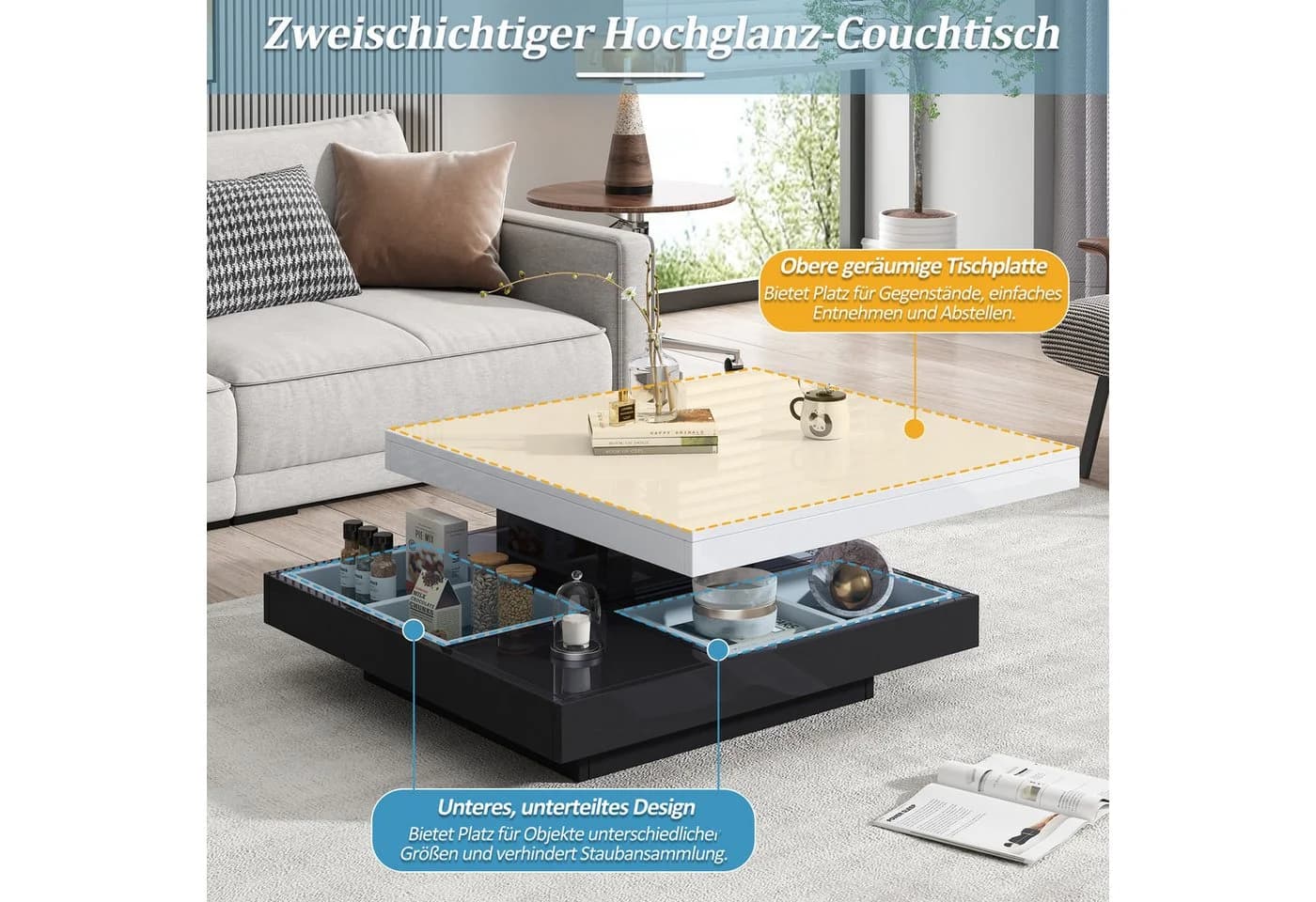 HAUSS SPOLE Couchtisch 360° drehbar Schwarz/Weiß Hochglanz - Bild 5