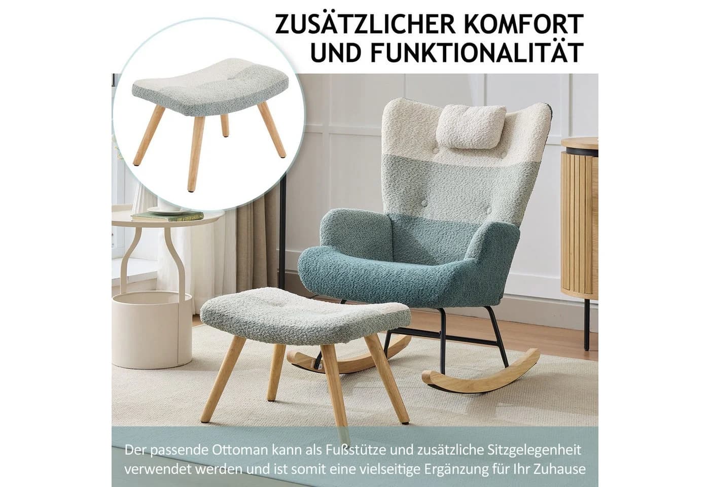 HAUSS SPOLE Schaukelstuhl mit Fußbank Bunt Bouclé - Bild 4