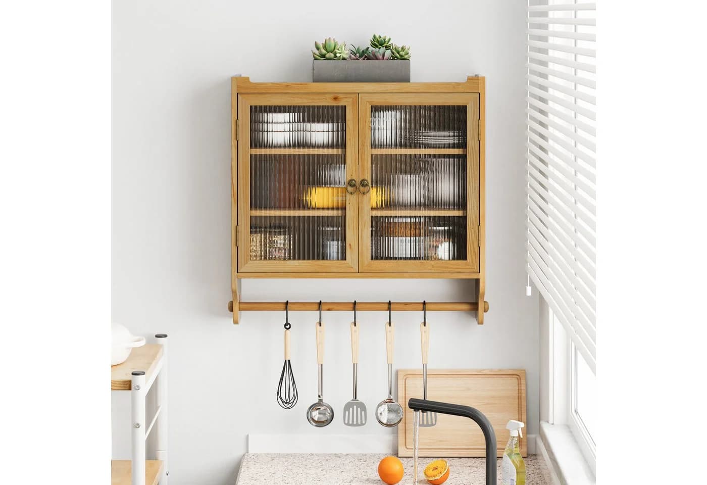 HAUSS SPOLE Hängeschrank 63cm Vintage Wandregal mit Doppelglastüren