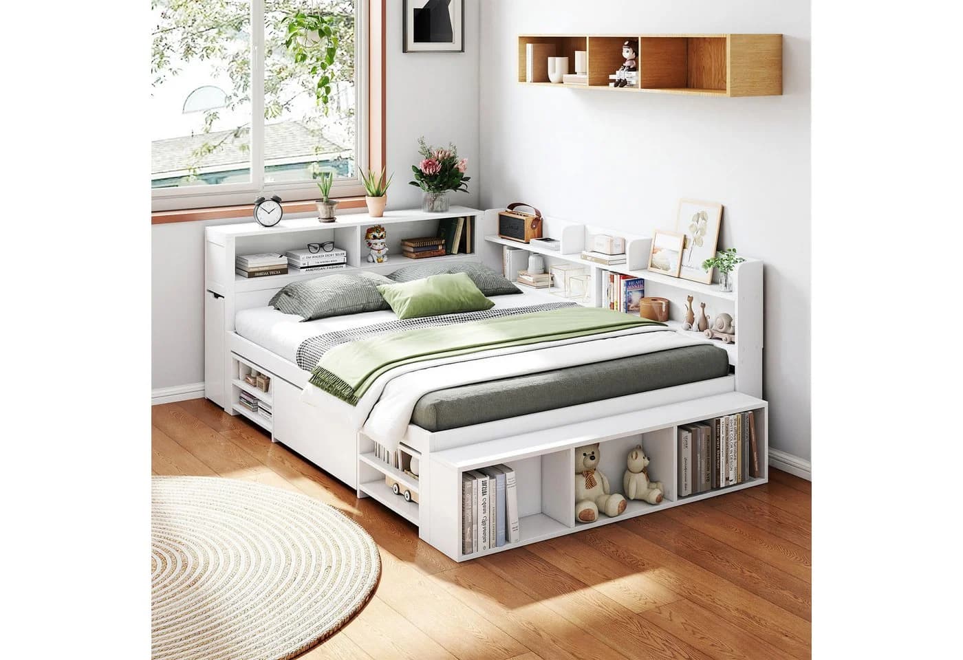 HAUSS SPOLE Holzbett 140x200 mit Schubladen, Regal & Stauschrank Weiß