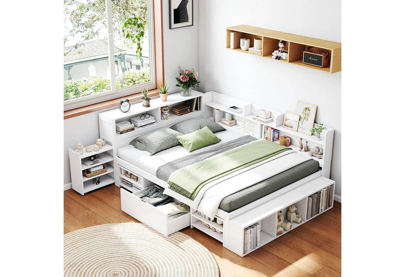 HAUSS SPOLE Holzbett 140x200 mit Schubladen, Regal & Stauschrank Weiß - Bild 2