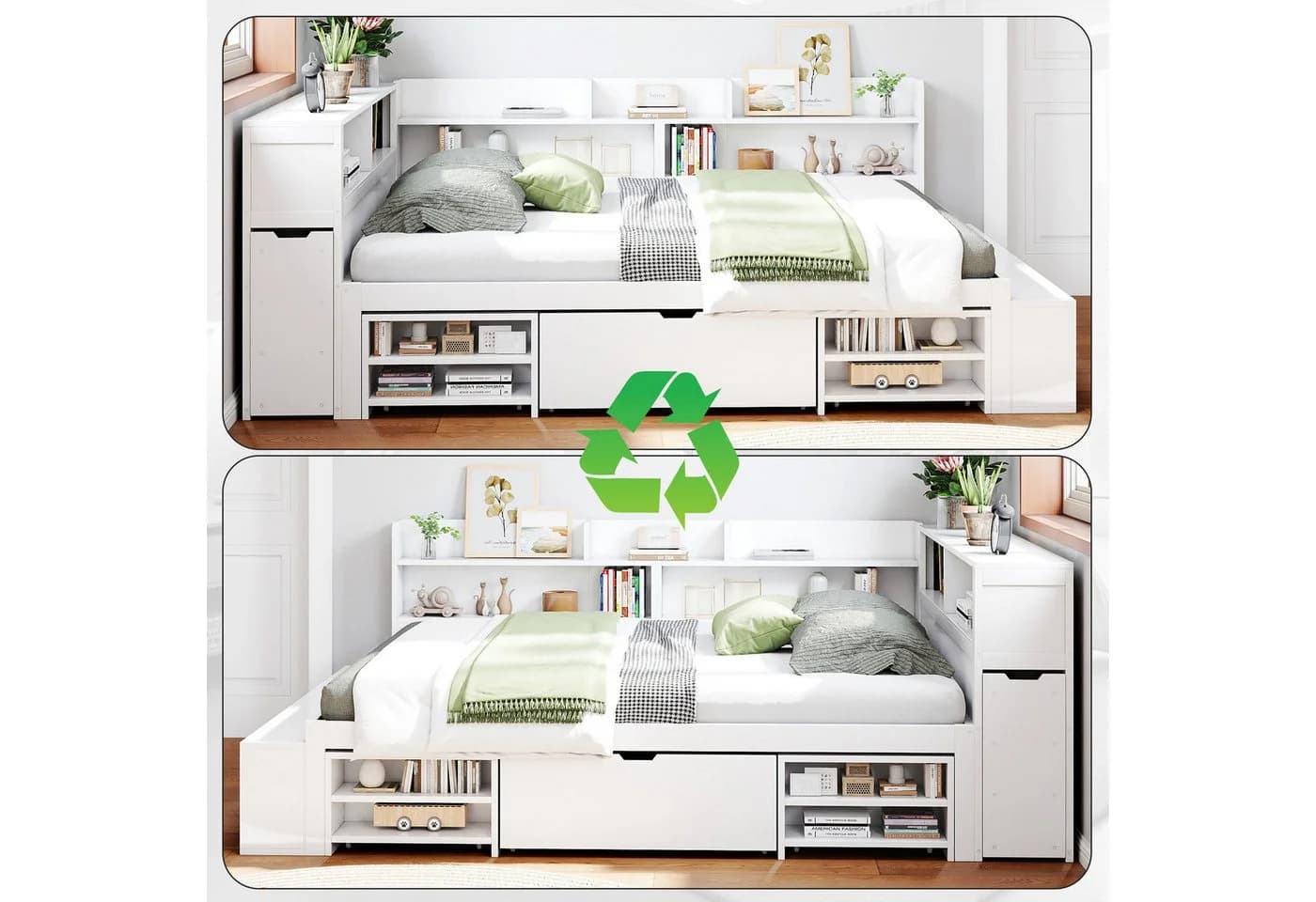 HAUSS SPOLE Holzbett 140x200 mit Schubladen, Regal & Stauschrank Weiß - Bild 3