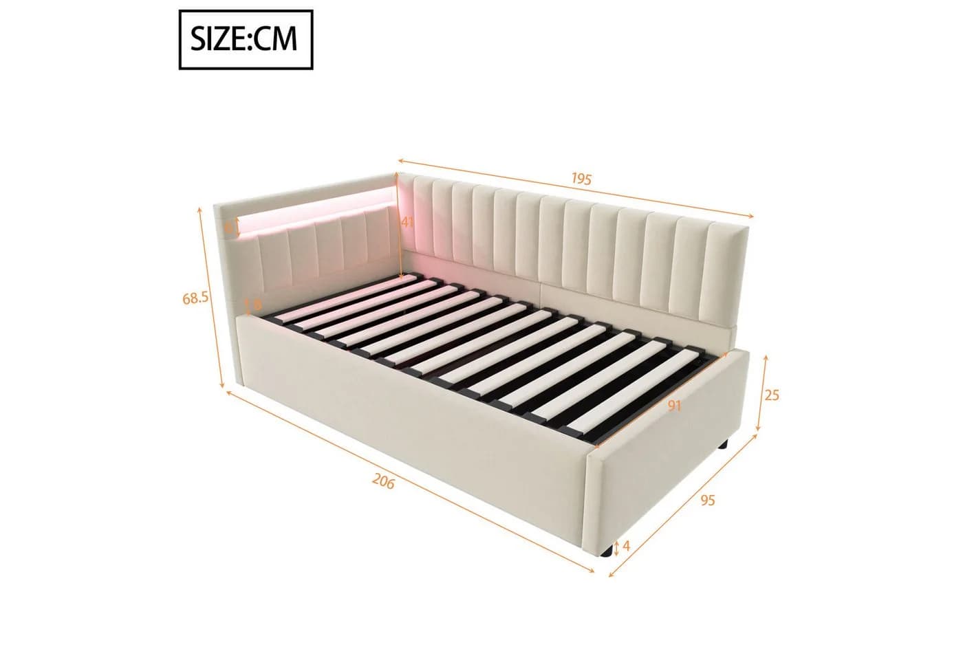 HAUSS SPOLE Schlafsofa 90x200 Samt Beige mit LED & Stauraum - Bild 5