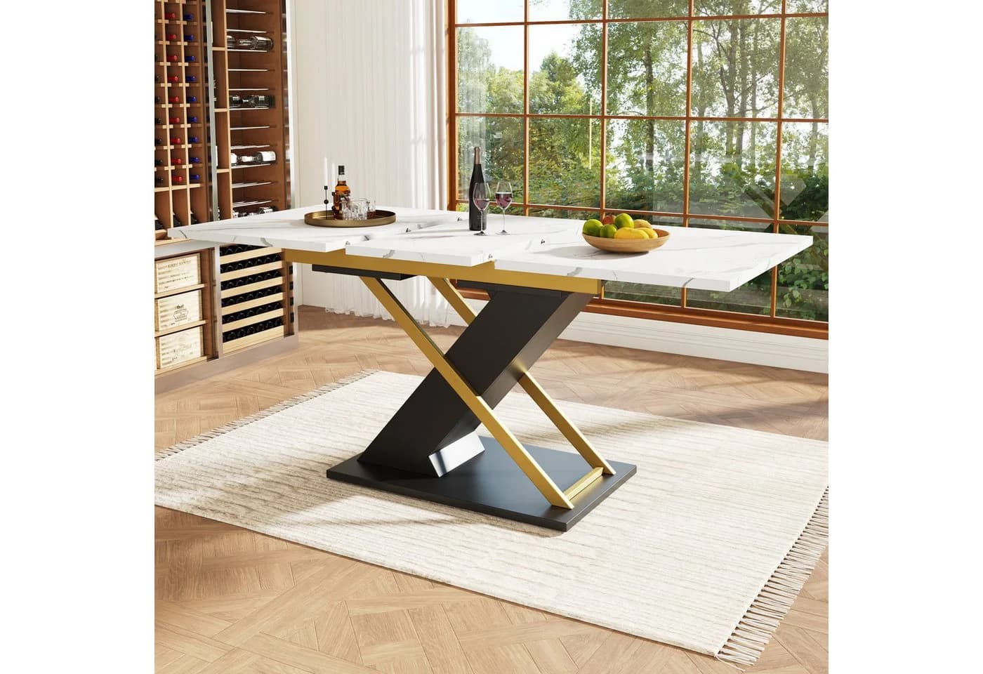 HAUSS SPOLE Esstisch Ausziehtisch 120-160×80cm Marmormuster Goldene Kreuzbeine - Bild 2