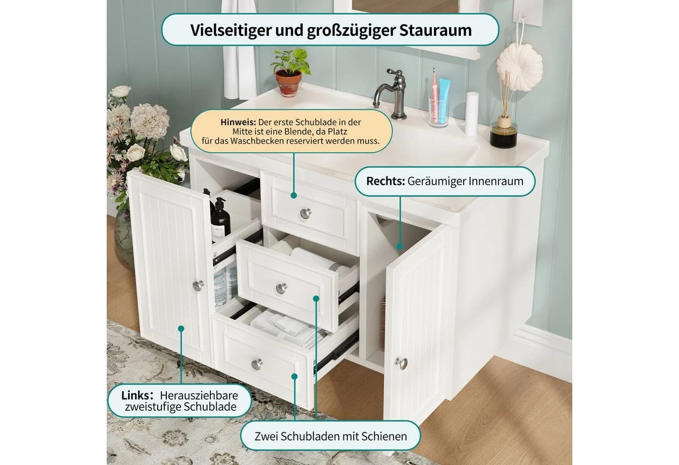 HAUSS SPOLE Waschtischunterschrank Hängend mit Keramikbecken Weiß - Bild 4
