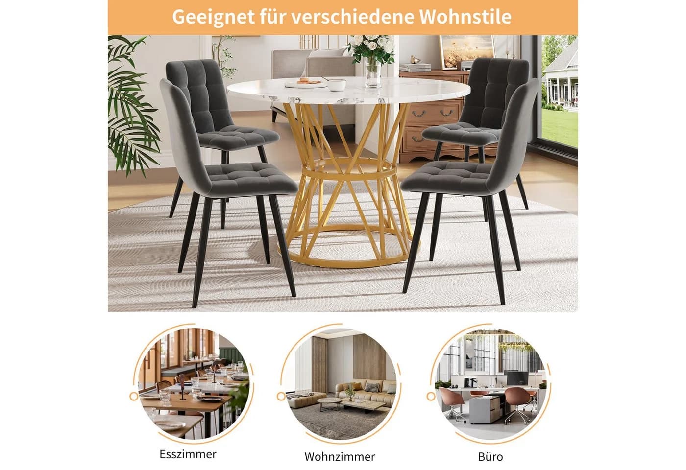 HAUSS SPOLE Runder Esstisch Gold MDF Marmorimitat - Bild 3