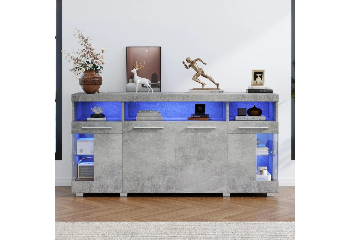 HAUSS SPOLE Sideboard Hochglanz mit LED-Licht Grau