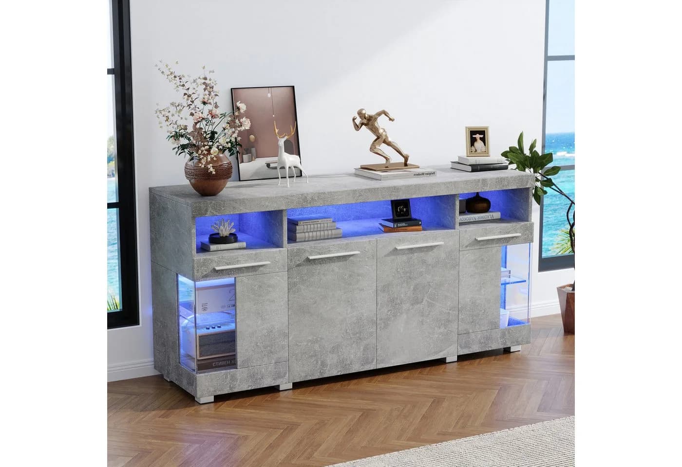 HAUSS SPOLE Sideboard Hochglanz mit LED-Licht Grau - Bild 2